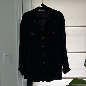 Zara Black cargo Silk Blouse